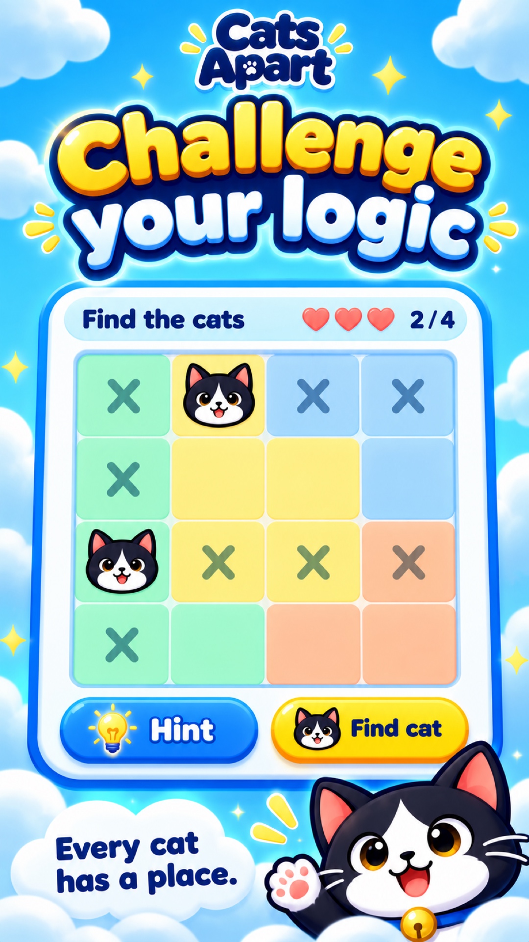 Cats Apart promotional artwork showing a partially solved colorful cat puzzle